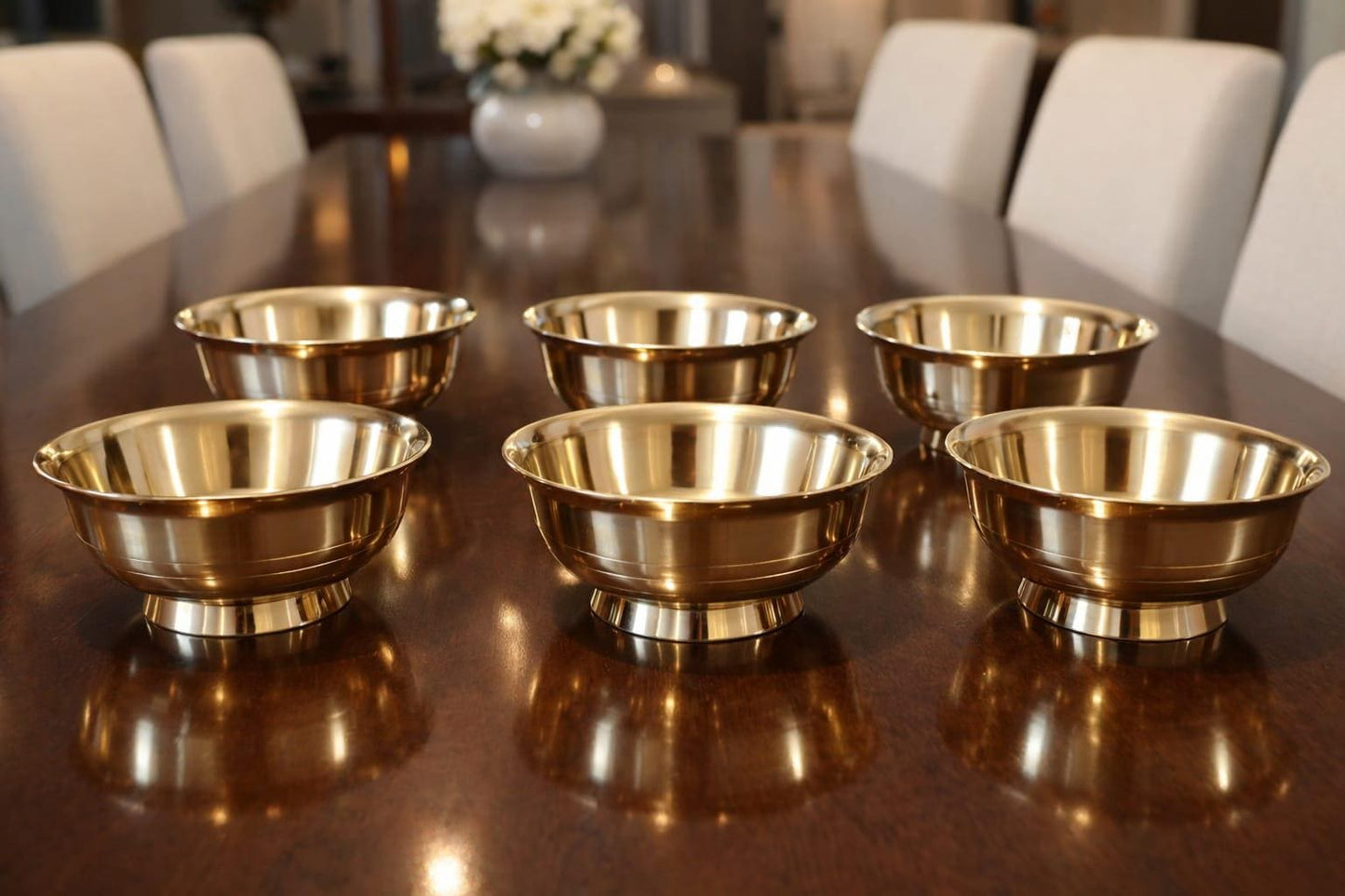 Handcrafted Brass Katori Set | Polished Finish Dining Table Set of 6 Serving Bowls