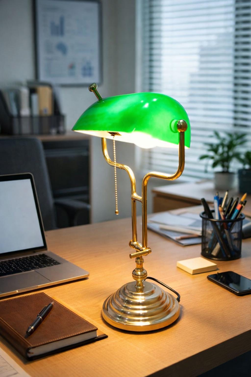 Hand Polished Brass Banker Lamp | Vintage Italian Style Desk & Table Lamp