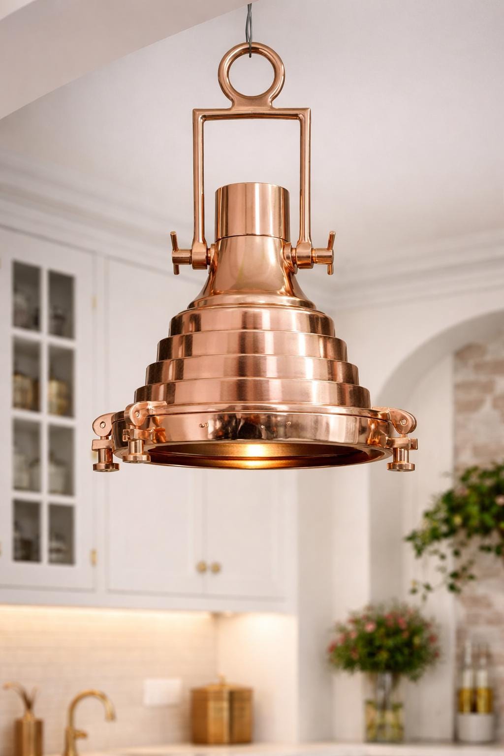 Vintage Nautical Copper Ceiling Pendant Light | Vintage Marine Hanging Lamp with Polished Finish