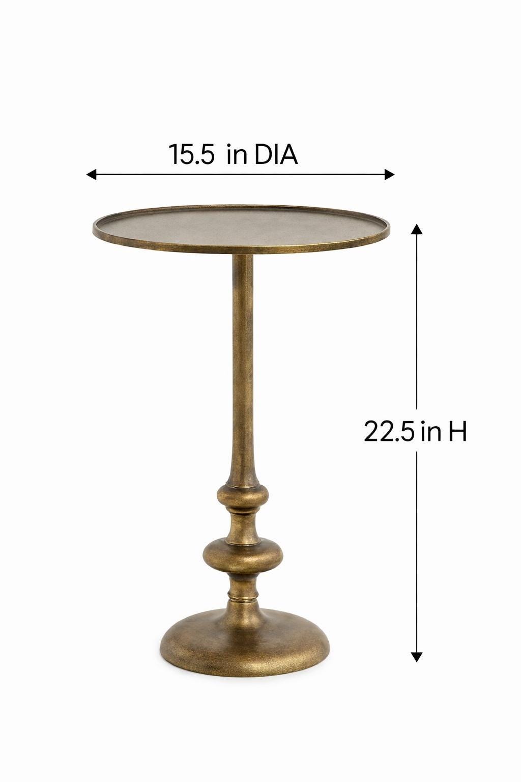 Vintage Brass Antiqued Pedestal Side Table, Modern Minimal Accent Coffee, Drink End Table