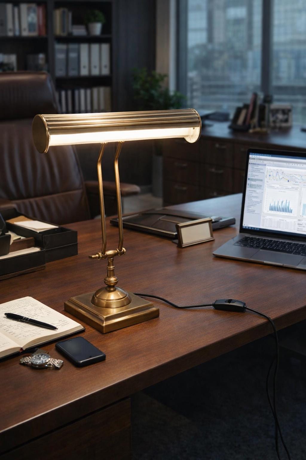 Antique Brass Banker Lamp | Adjustable Desk Light, Vintage Style Unique Design Italian light