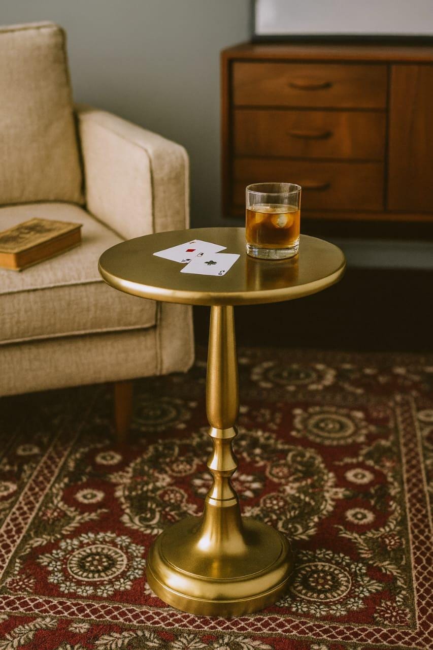 Round Brass Gold Pedestal Drink Stool Stump Side Table Small Coffee End Table Handcrafted