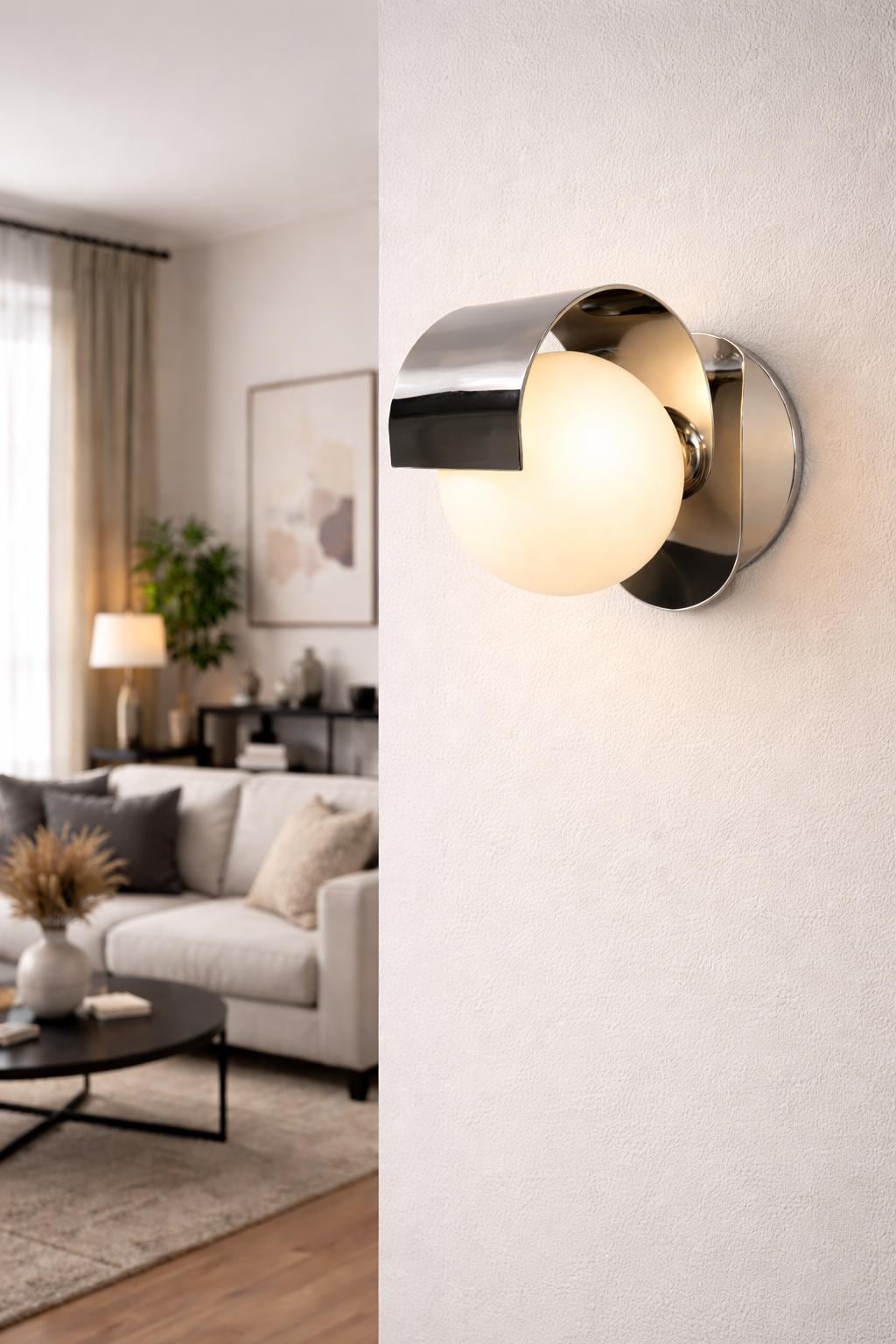Wall Sconce | Frosted Glass Globe, Modern Silver Light For Gifts Bedroom Living Room