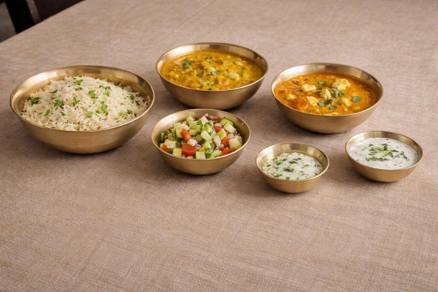 Handcrafted Brass Katori Set | Polished Finish Dining Table Set of 6 Serving Bowls
