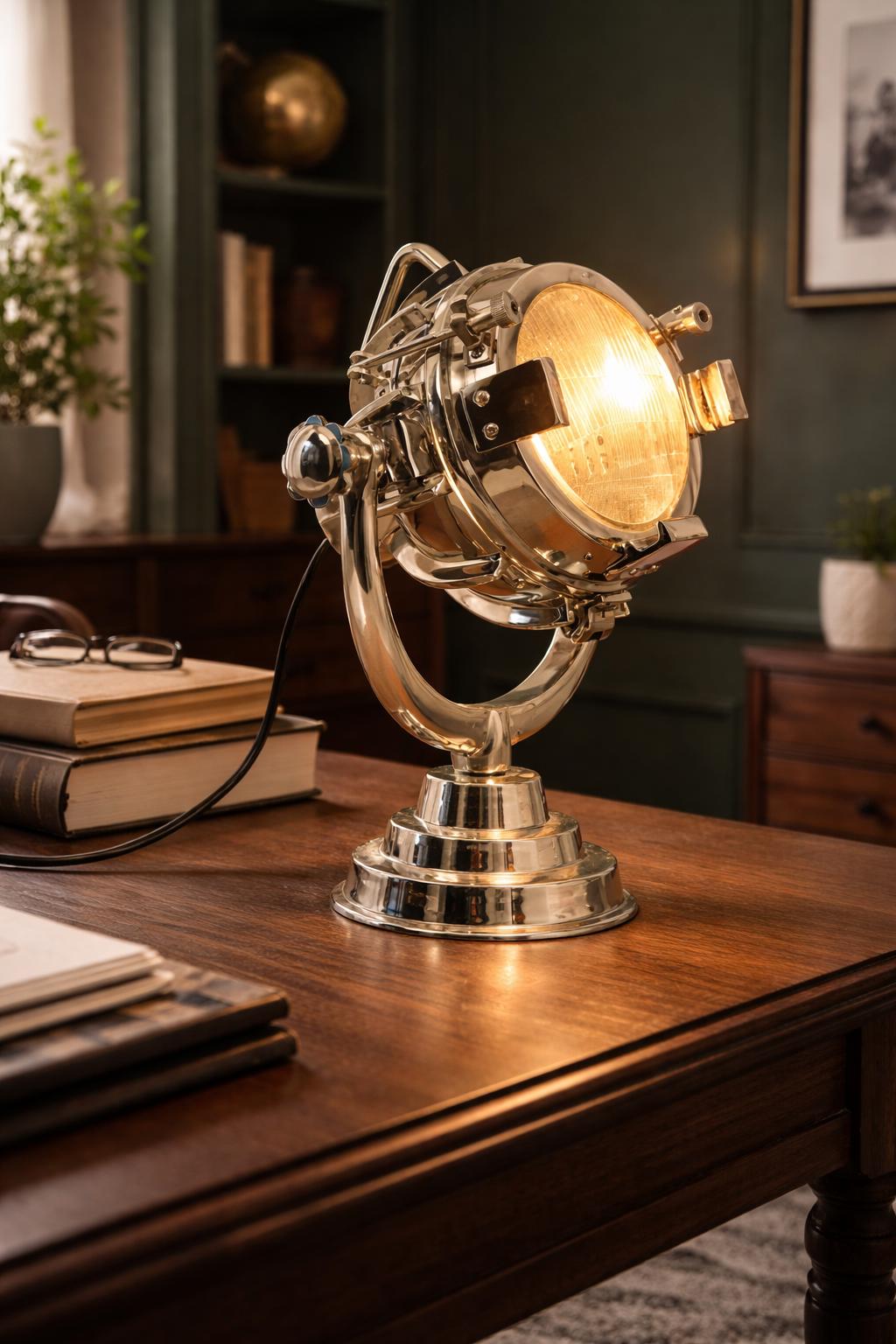 Industrial Searchlight Table Lamp Trio | Gold Silver Black Desk Lamp | Vintage Spotlight Home & Office Deco