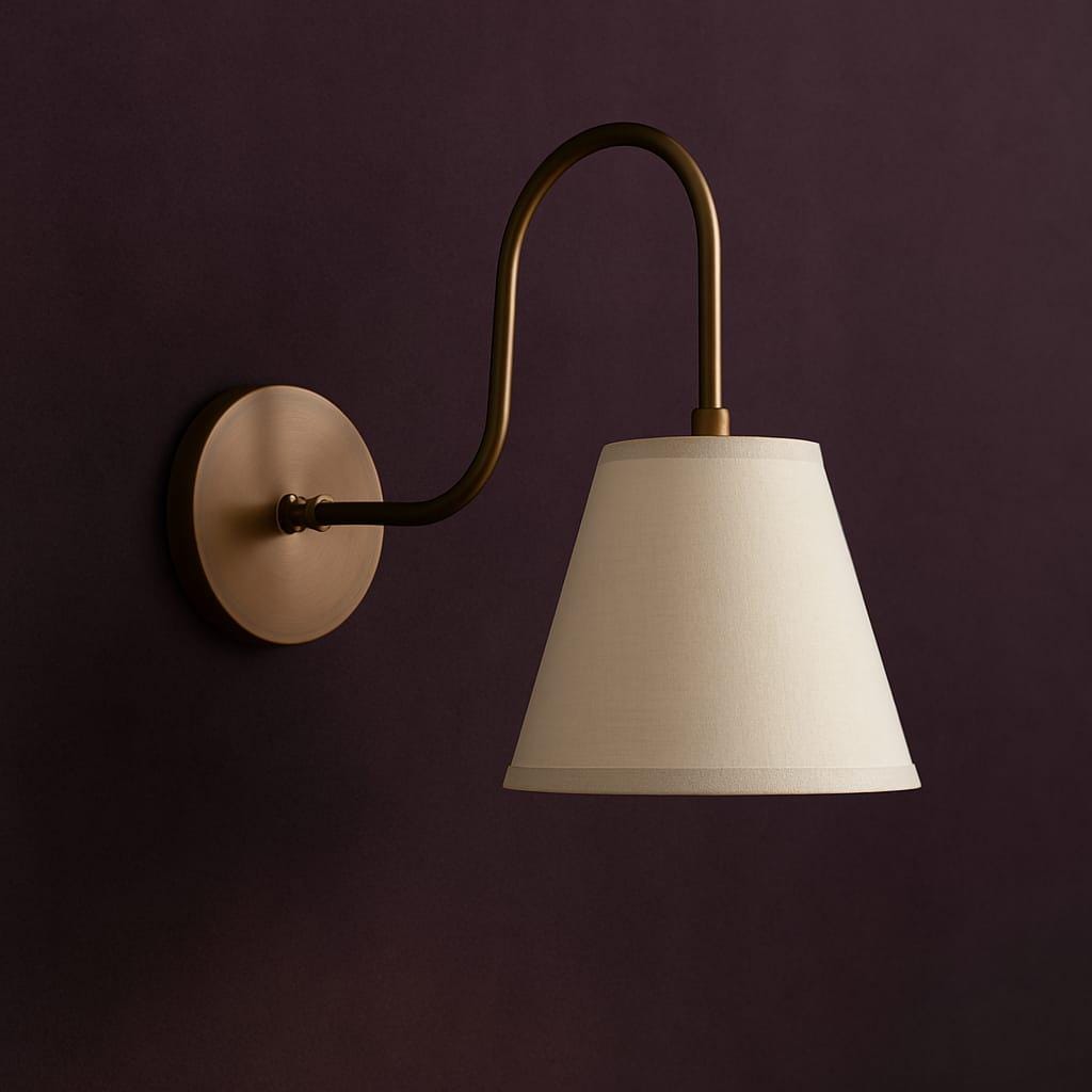 Handmade Brass Wall Lamp with Fabric Shade - Modern Unique Design Home Office Decor Lighting