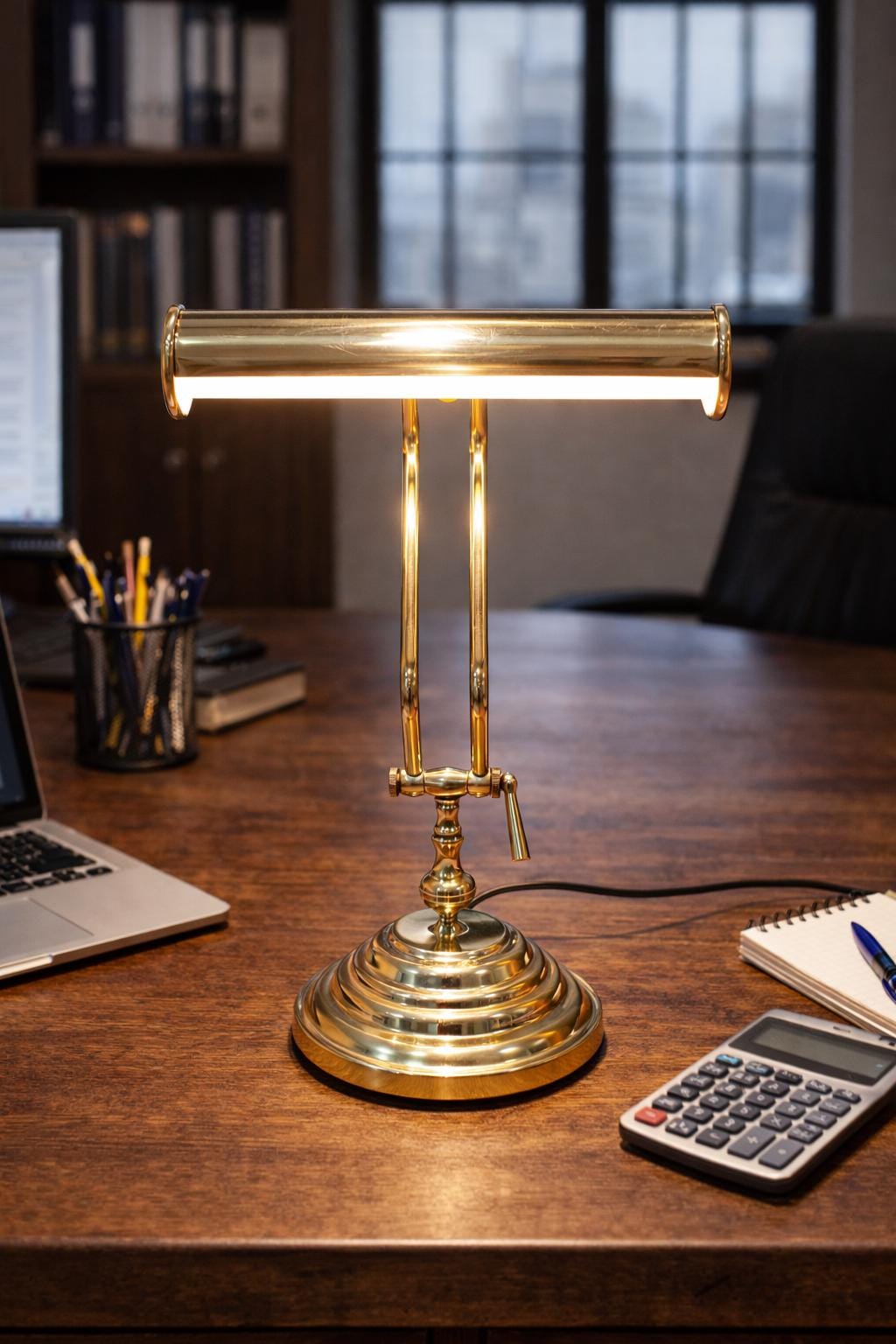 Handcrafted Brass Banker Desk Lamp | Polished Gold Finish Study & Office Table Light | Vintage Style